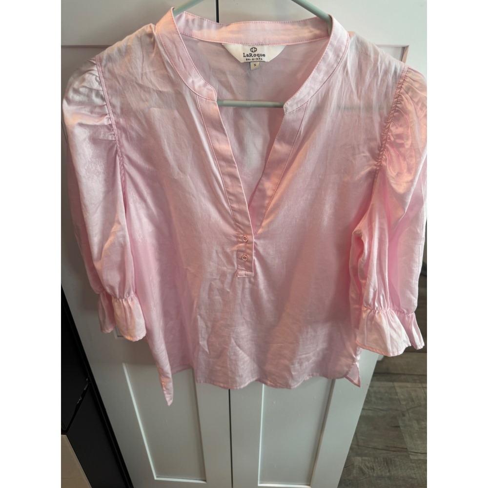 LaRoque‎ Original Pink Puff Sleeve V-Neck Blouse Top Small